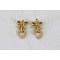 VINTAGE BOW KNOT HEART GOLD PLATED DROP EARRINGS