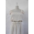 VINTAGE CREAM EMBROIDERED CAPPED SLEEVE BELTED COCKTAIL DRESS - SIZE 10