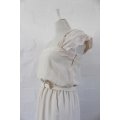 VINTAGE CREAM EMBROIDERED CAPPED SLEEVE BELTED COCKTAIL DRESS - SIZE 10