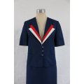 VINTAGE TWO PIECE NAVY BLUE SHORT SLEEVE JACKET SKIRT SUIT - SIZE 8