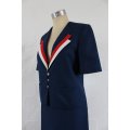 VINTAGE TWO PIECE NAVY BLUE SHORT SLEEVE JACKET SKIRT SUIT - SIZE 8
