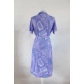VINTAGE PRINTED PURPLE BELTED DAY DRESS - SIZE 14