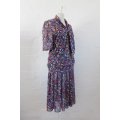 VINTAGE FLORAL PRINT NAVY RED DROP WAIST DAY DRESS - SIZE 14