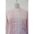 VINTAGE PINK WHITE LACE LONG SLEEVE BLOUSE SHIRT TOP - SIZE 12