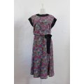 VINTAGE ABSTRACT PRINTED PINK BLACK DAY DRESS - SIZE 14