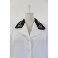 *FLASH SALE - 50% OFF!* VINTAGE WHITE NAVY BLUE EMBROIDERED SHIRT TOP BLOUSE - SIZE 12