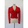 VINTAGE RED LACE SHEER SLEEVES CROPPED TOP - SIZE 8