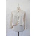 VINTAGE CREAM EMBROIDERED HIGH COLLAR TOP BLOUSE SHIRT - SIZE 12