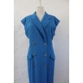 VINTAGE DOUBLE BREASTED BLUE CROSS-OVER DAY DRESS - SIZE 16