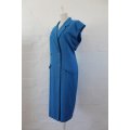 VINTAGE DOUBLE BREASTED BLUE CROSS-OVER DAY DRESS - SIZE 16