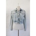 VINTAGE RONALD SASSOON BLUE ACID WASHED DENIM CROPPED JACKET - SIZE 12