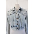 VINTAGE RONALD SASSOON BLUE ACID WASHED DENIM CROPPED JACKET - SIZE 12