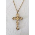 VINTAGE GOLD PLATED RED STONE CROSS PENDANT CHAIN NECKLACE