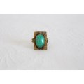 VINTAGE GREEN STONE BRASS HAND MADE ADJUSTABLE RING