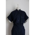 VINTAGE DARK BLUE DENIM JEAN BUTTON DOWN SHIRT DRESS - SIZE 12