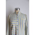 VINTAGE GREEN BLUE STRIPED BLOUSE SHIRT TOP - SIZE 6