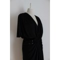 VINTAGE BLACK GATHERED FRONT SEQUINED COCKTAIL PARTY DRESS - SIZE 12