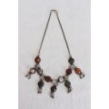 VINTAGE GEM STONE SILVER PLATED TRIBAL STATEMENT NECKLACE