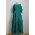 VINTAGE CHIFFON GREEN TIERED FORMAL DRESS GOWN - SIZE 10