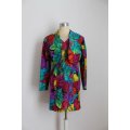 VINTAGE RAINBOW LEAF PRINT TWO PIECE DRESS JACKET SET - SIZE 6