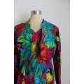 VINTAGE RAINBOW LEAF PRINT TWO PIECE DRESS JACKET SET - SIZE 6