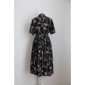 VINTAGE NAUTICAL PRINT NAVY TWO PIECE PLEATED SKIRT TOP - SIZE 16