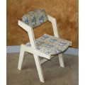 A GORGEOUS DIFFERENT SHAPED SHABBY CHIC WOODEN CHAIR STUNNING FABRIC!!!