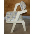 A GORGEOUS DIFFERENT SHAPED SHABBY CHIC WOODEN CHAIR STUNNING FABRIC!!!