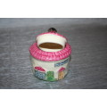 A GORGEOUS HOUSE SHAPED JAM JAR  WITH  BEAUTIFUL VIBRANT COLORS - STUNNING COLLECTORS ITEM