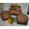 THREE FANTASTIC RICE BASKETS WITH LIDS - STUNNING DECOR - PERFECT TO HIDE THINGS THAT YOU NEED