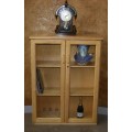 A SPECTACULAR PINE FINISHED TWO DOOR GLASS CABINET - NICE BOOKSHELF OR TO DISPLAY YOUR GOOD CRYSTAL