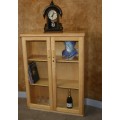 A SPECTACULAR PINE FINISHED TWO DOOR GLASS CABINET - NICE BOOKSHELF OR TO DISPLAY YOUR GOOD CRYSTAL