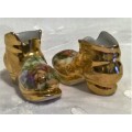 A darling vintage pair porcelain shoe figurine, marked chuba 2409 - in gold