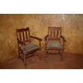 TWO AWESOME, SOLID ANTIQUE OAK CARVER CHAIR!!! STUNNING FURNITURE PERFECT FOR ENDS OF A DINING ROOM