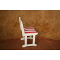 AN AMAZING SINGLE WHITE WOODEN SHABBY CHIC CHAIR WITH WHITE AND RED STRIPED FABRIC STUNNING!!