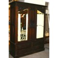 THIS SPECTACULAR SOLID IMBUIA/BLACK WOOD? VINTAGE/ANTIQUE WARDROBE CUPBOARD WITH 4 DRAWS 209CM TALL!