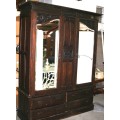 THIS SPECTACULAR SOLID IMBUIA/BLACK WOOD? VINTAGE/ANTIQUE WARDROBE CUPBOARD WITH 4 DRAWS 209CM TALL!