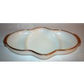 A Marvelous Vintage White Milk Glass Divided Tray Relish/Serving Dish with a Gold Trim Fire King