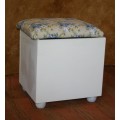 A FANTASTIC WHITE OTTOMAN WITH STORAGE SPACE INSIDE - STUNNING FLORAL FABRIC!!