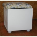 A FANTASTIC WHITE OTTOMAN WITH STORAGE SPACE INSIDE - STUNNING FLORAL FABRIC!!