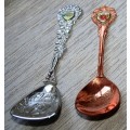 TWO GORGEOUS COLLECTABLE SUGAR SPOONS ONE COPPER ONE EPNS - MARKED PRETORIA - CAPE TOWN BID PER EACH