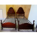 TWO EXQUISITE SOLID IMBUIA  BED SET w H/BOARD, F/BOARD & BASE IN EXCELLENT CONDITION! BID PER EACH