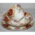 A gorgeous Tuscan English bone china trio set The Naples pattern "PROVENCE" Lots of Gold, Deep Red!