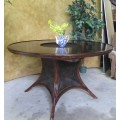 A VERY  SIX SEATER ROUND CANE TABLE WITH GORGEOUS LEGS - FANTASTIC PATIO OR DINING TABLE!!!