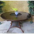 A VERY  SIX SEATER ROUND CANE TABLE WITH GORGEOUS LEGS - FANTASTIC PATIO OR DINING TABLE!!!