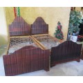 TWO GORGEOUS SOLID IMBUIA  BED SETS WITH H/BOARD, F/BOARD & BASE IN EXCELLENT CONDITION! BID PER EAC