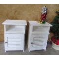 TWO CRISP WHITE SHABBY CHIC BED SIDE CABINETS -OR SIDE TABELS WITH A TWIST - STUNNING - BID PER EACH