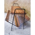 A MARVELOUS VINTAGE STEEL AND CANE MAGAZINE RACK - RETRO CHIC