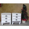 TWO CRISP WHITE SHABBY CHIC BED SIDE CABINETS -OR SIDE TABELS WITH A TWIST - STUNNING - BID PER EACH