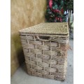 AN A AMAZING VINTAGE LARGE WEAVED BASKET/KIST - PERFECT FOR TOYS OR LINEN - INFRONT OF A BED